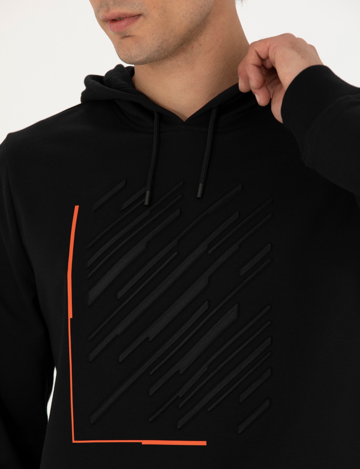 Pierre Cardin Erkek Siyah Regular Fit Kapüşonlu Sweatshirt 50272825-VR046 görsel 7