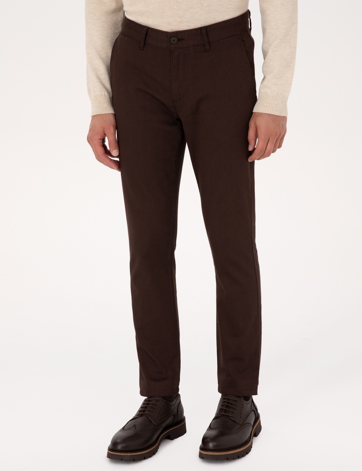Pierre Cardin Erkek Koyu Kahverengi Slim Fit Kanvas Pantolon 50299517-VR084 görsel 8