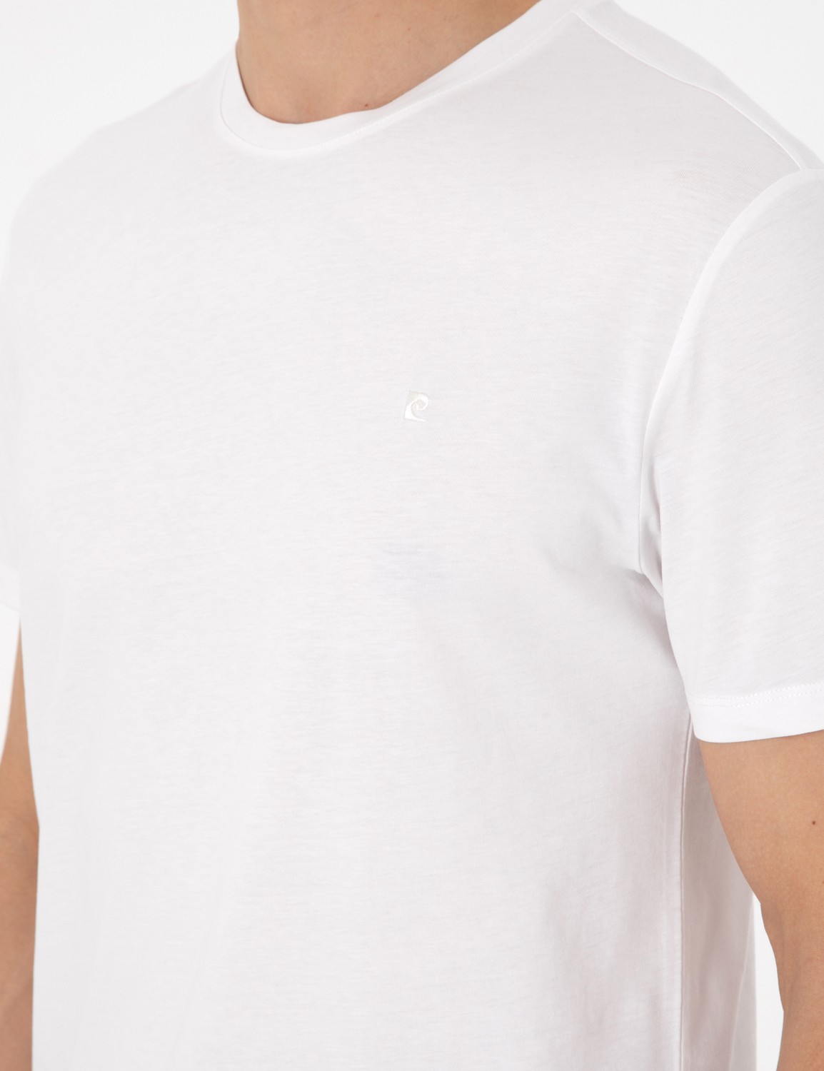 Pierre Cardin Erkek Beyaz %100 Pamuk Slim Fit Bisiklet Yaka Basic Tişört 50306980-VR013 görsel 7