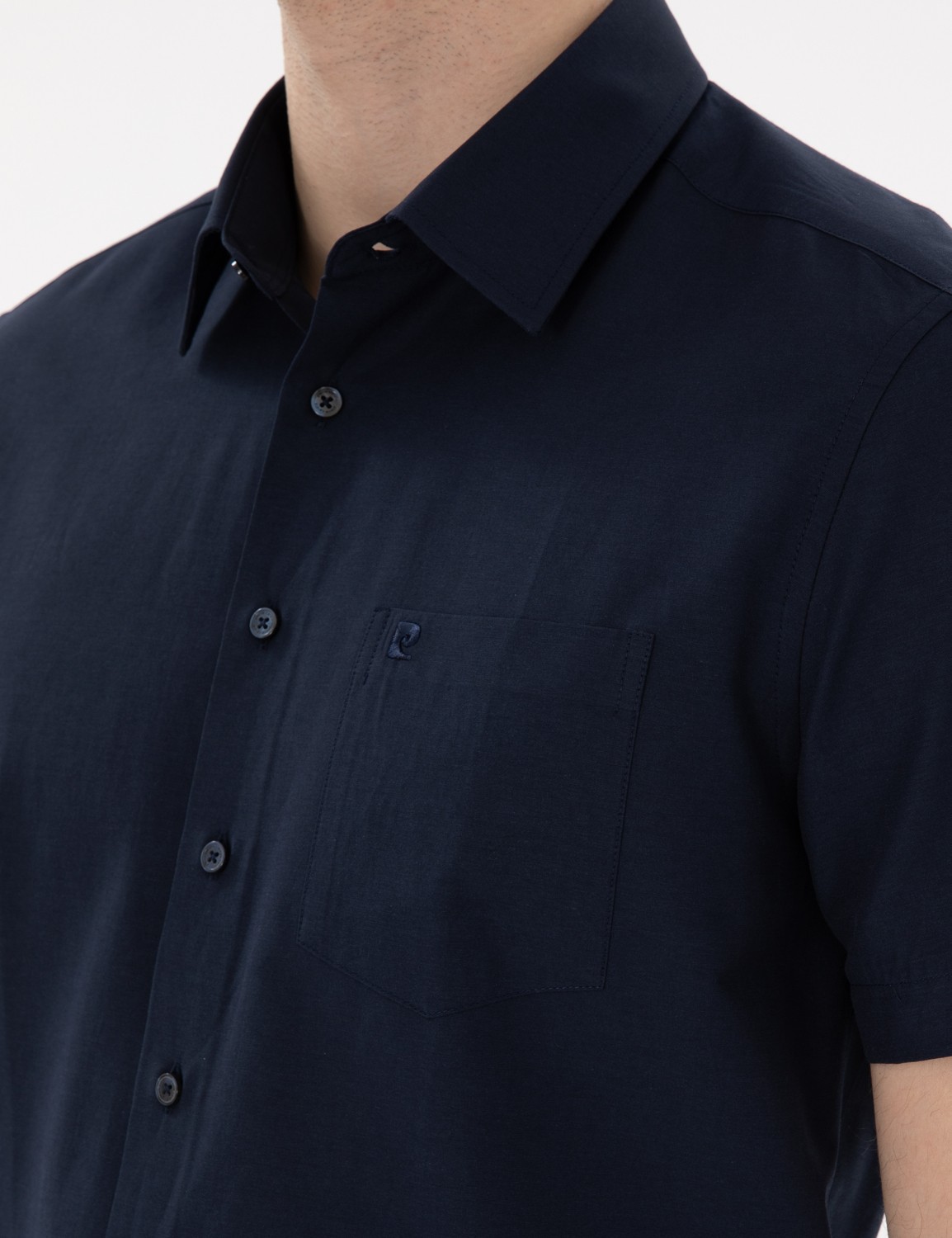 Pierre Cardin Erkek Lacivert Basic Regular Fit Kısa Kollu Cepli Gömlek 50307003-VR033 görsel 7