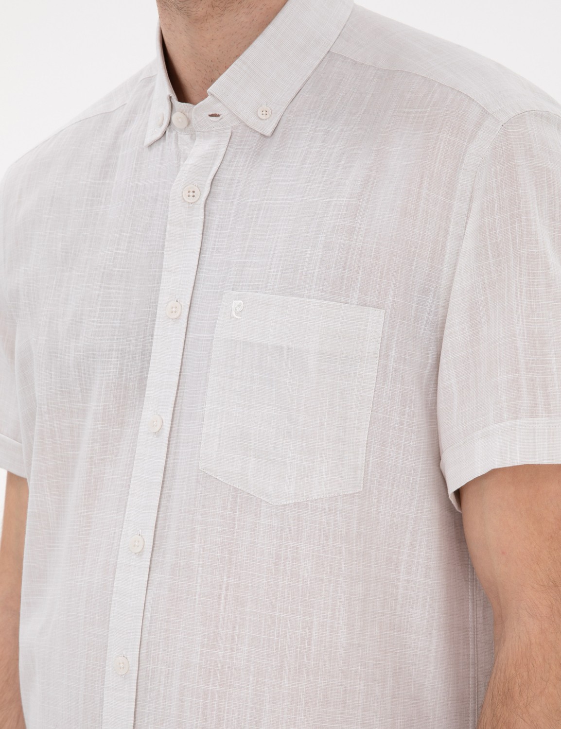 Pierre Cardin Erkek Lacivert Keten Görünümlü Regular Fit Kısa Kollu Cepli Gömlek 50306950-VR033 görsel 7