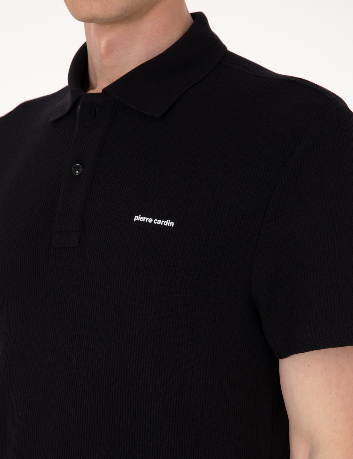 Pierre Cardin Erkek Siyah Slim Fit Örme Dokulu Düğmeli Polo Yaka Tişört 50309946-VR046 görsel 7