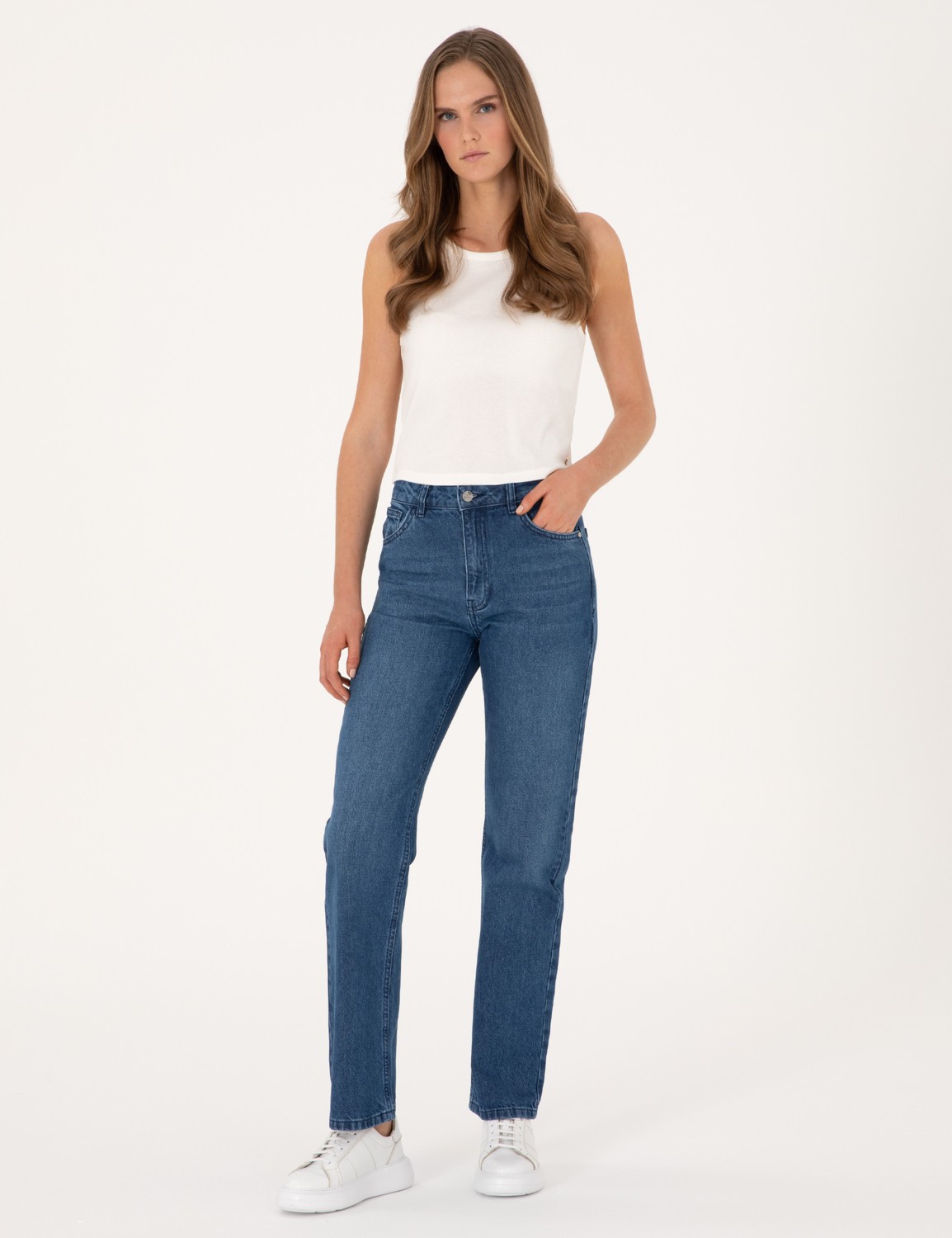 Pierre Cardin Kadın Mavi Straight Fit Jean Pantolon 50313219-VR036 görsel 3