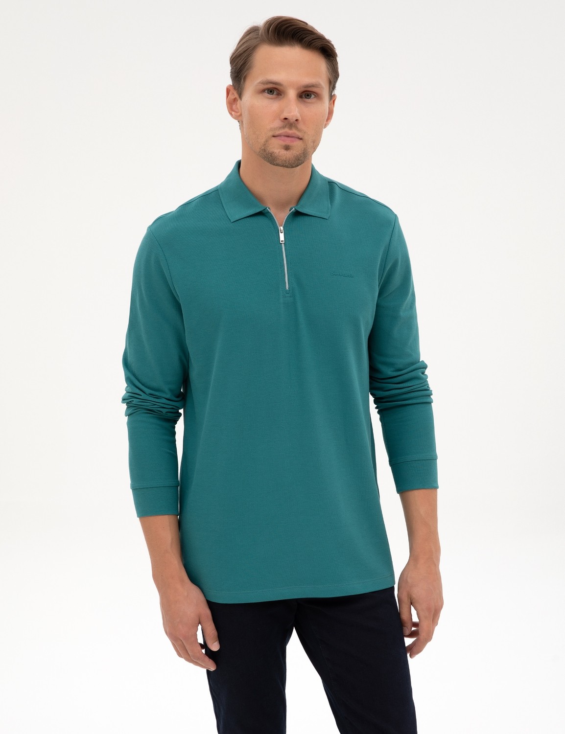 Pierre Cardin Erkek Bordo Slim Fit Kıvrılmaz Fermuarlı Polo Yaka Basic Pike Sweatshirt 50314046-VR014 görsel 8