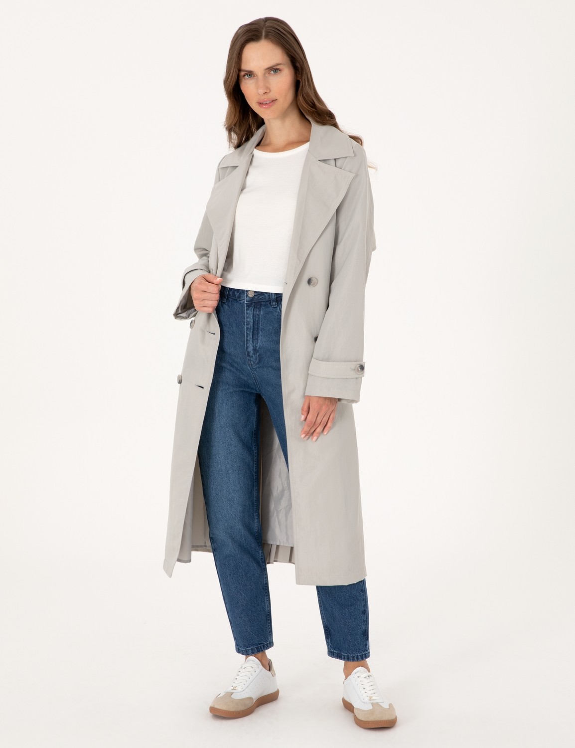 Pierre Cardin Kadın Gri Regular Fit Trençkot 50300847-VR024 görsel 4