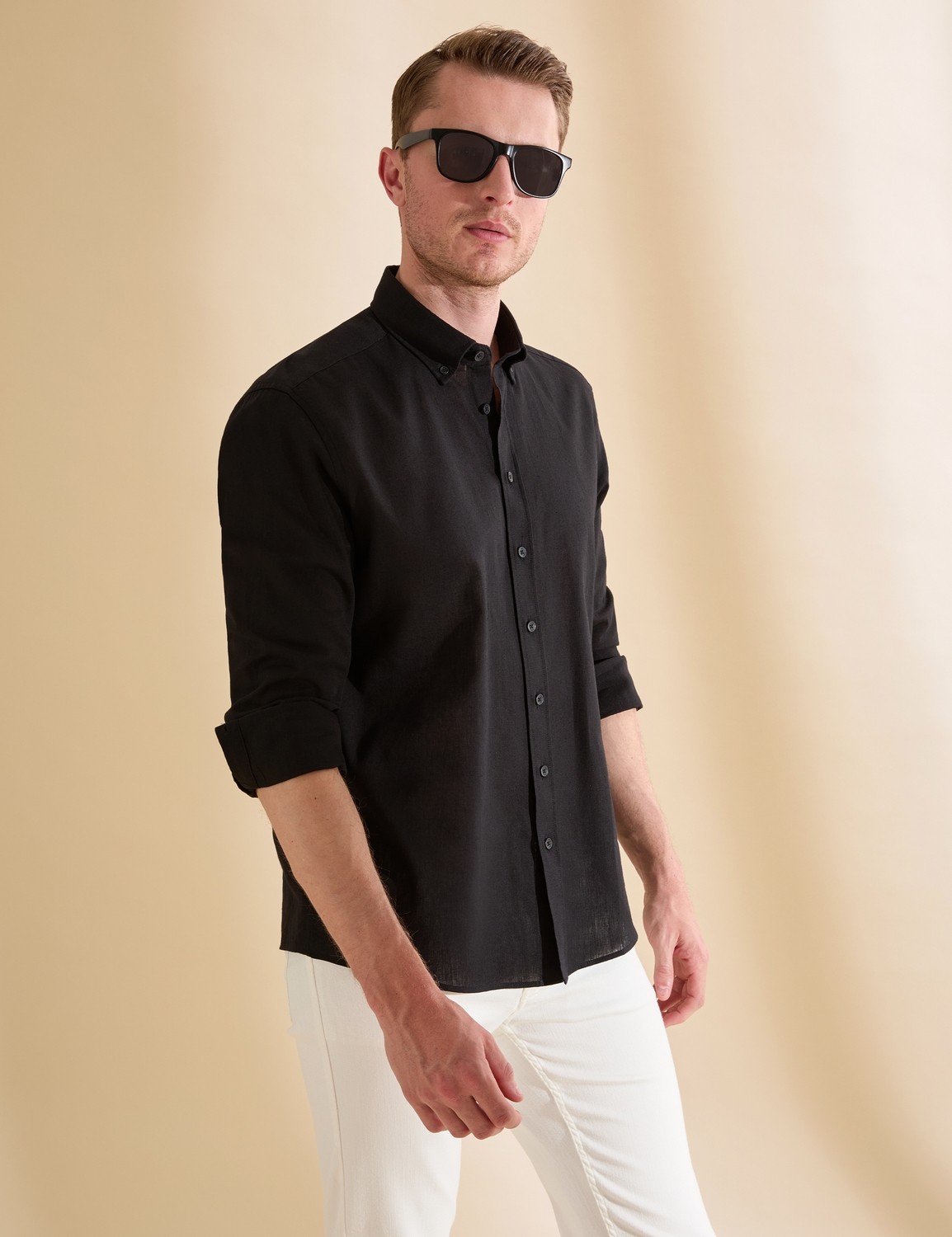 Pierre Cardin Erkek Lacivert Keten Karışımlı Regular Fit Uzun Kollu Gömlek 50325356-VR033