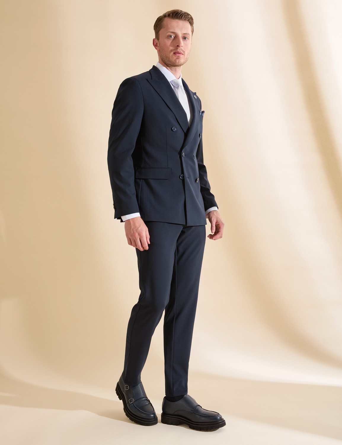 Pierre Cardin Erkek Lacivert Ex. Slim Fit Çizgili Kruvaze Takım Elbise 50325157-VR033