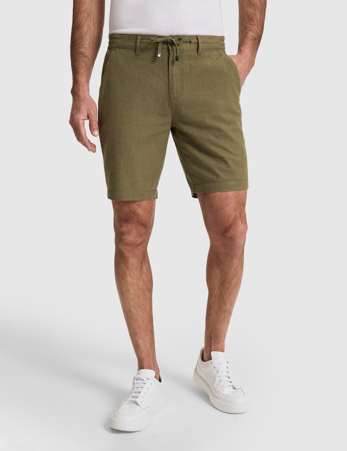 Pierre Cardin Erkek Haki Slim Fit Keten Karışımlı Beli Lastikli Kordonlu Dokuma Şort 50327883-VR027 görsel 2
