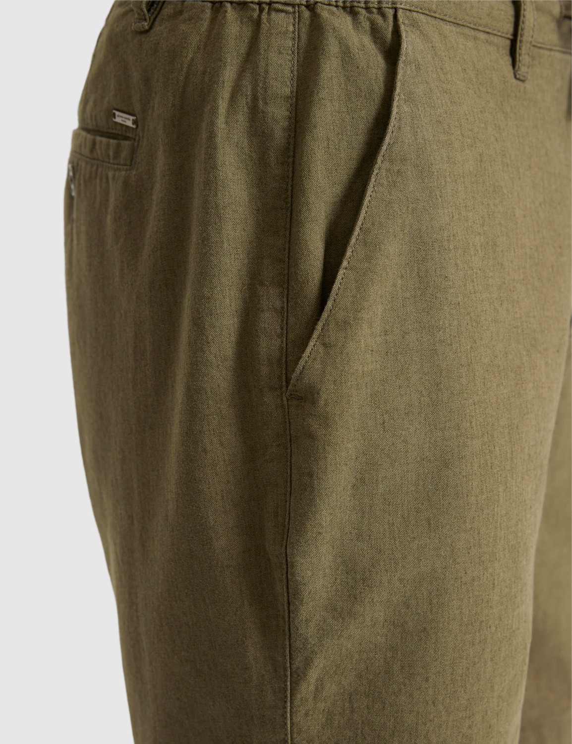 Pierre Cardin Erkek Haki Slim Fit Keten Karışımlı Beli Lastikli Kordonlu Dokuma Şort 50327883-VR027 görsel 6
