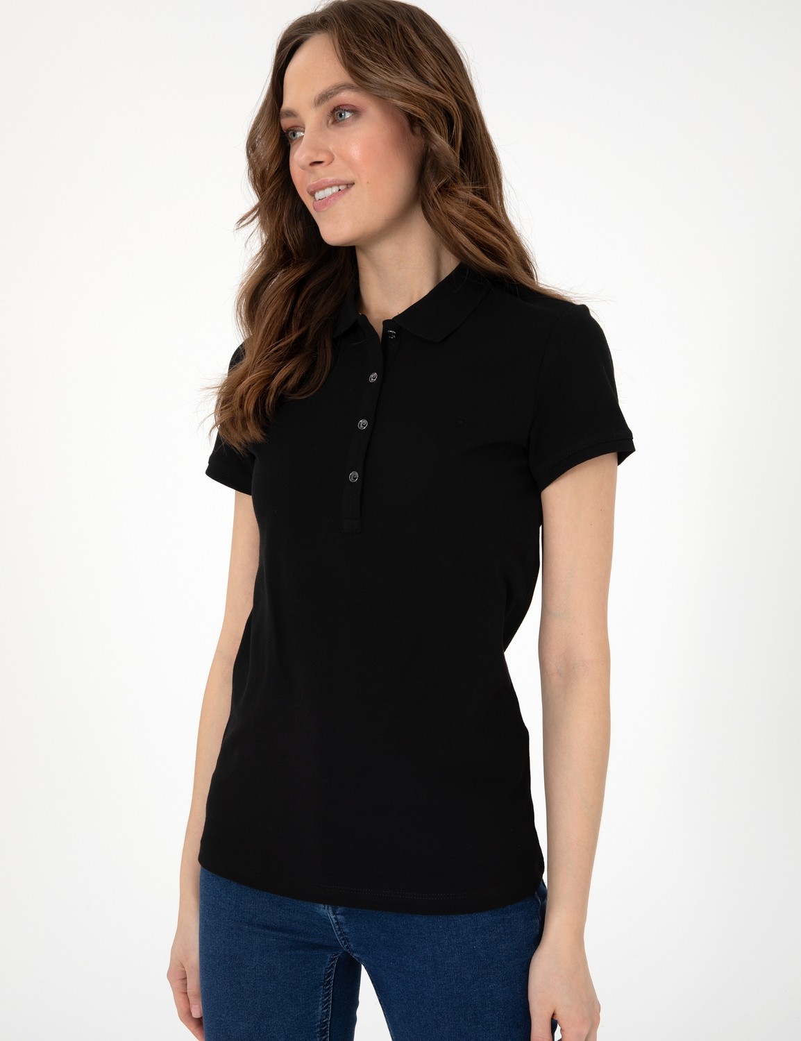Pierre Cardin Kadın Beyaz Slim Fit Pamuklu Polo Yaka Basic Tişört 50325456-VR013