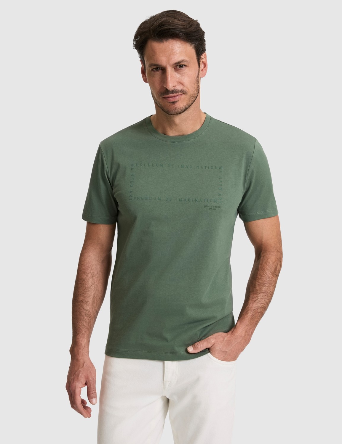 Pierre Cardin Erkek Ekru Regular Fit %100 Pamuk Kısa Kol Tişört Günlük Stil 50327871-VR019