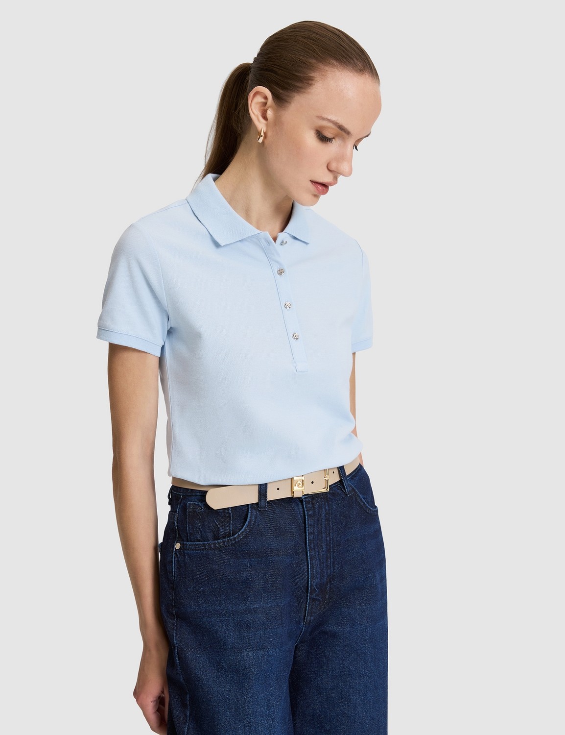 Pierre Cardin Kadın Beyaz Slim Fit Pamuklu Polo Yaka Basic Tişört 50325456-VR013 görsel 8