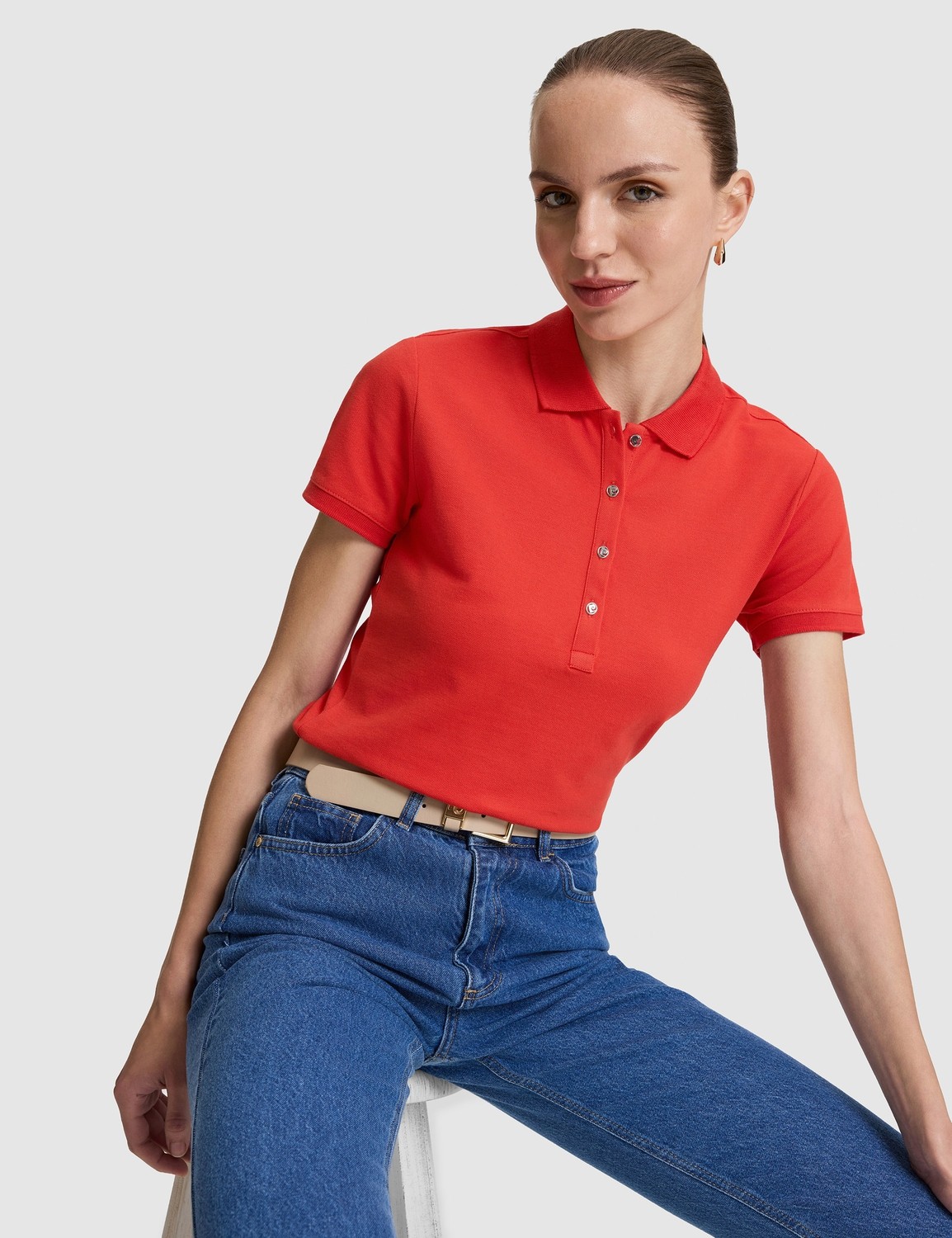 Pierre Cardin Kadın Beyaz Slim Fit Pamuklu Polo Yaka Basic Tişört 50325456-VR013