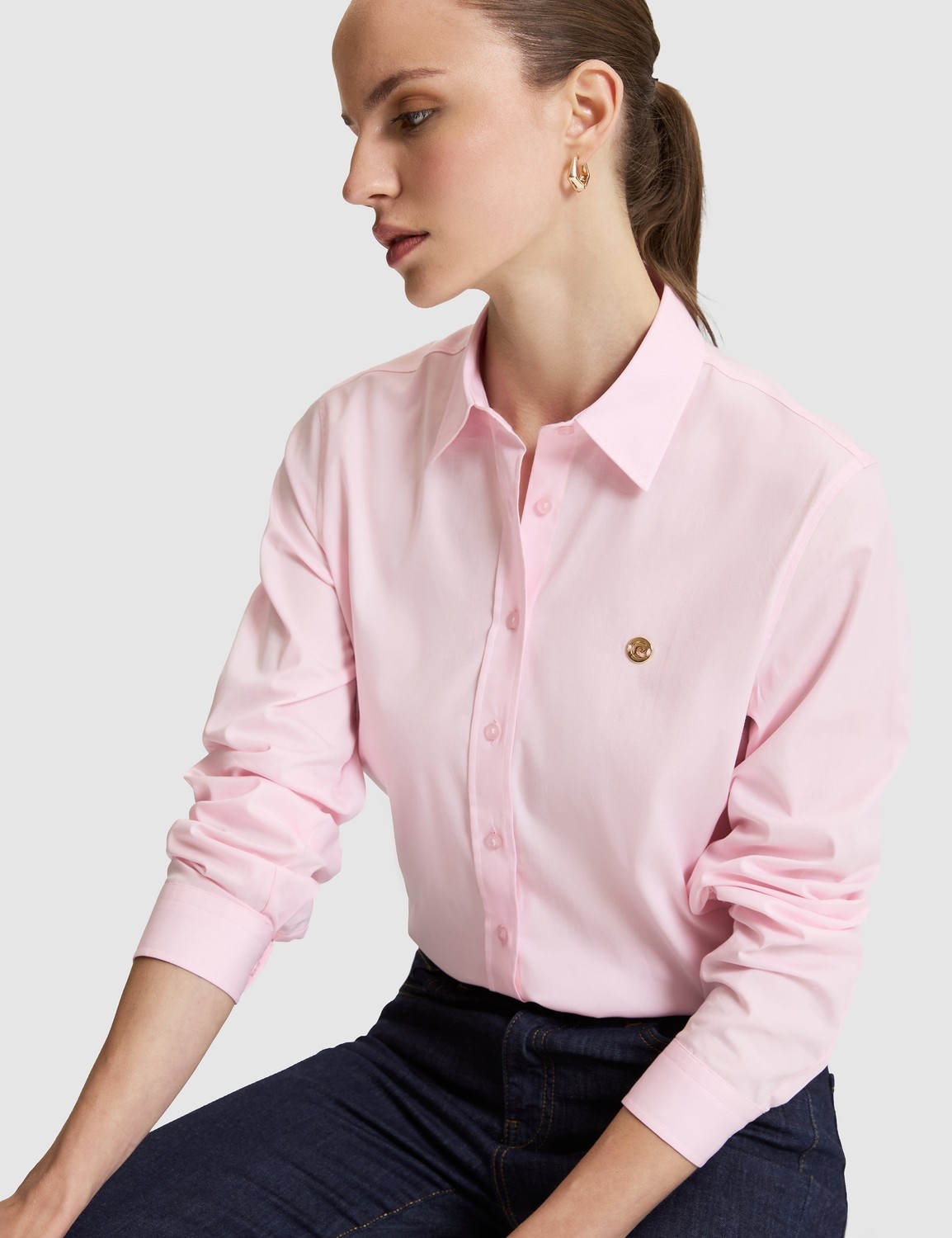 Pierre Cardin Kadın Açık İndigo Slim Fit Pamuklu Basic Gömlek 50328627-VR073