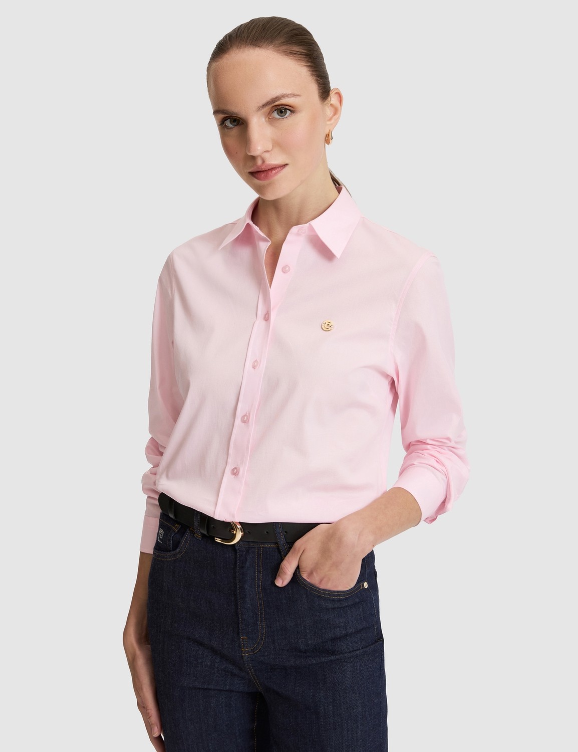 Pierre Cardin Kadın Açık İndigo Slim Fit Pamuklu Basic Gömlek 50328627-VR073 görsel 3