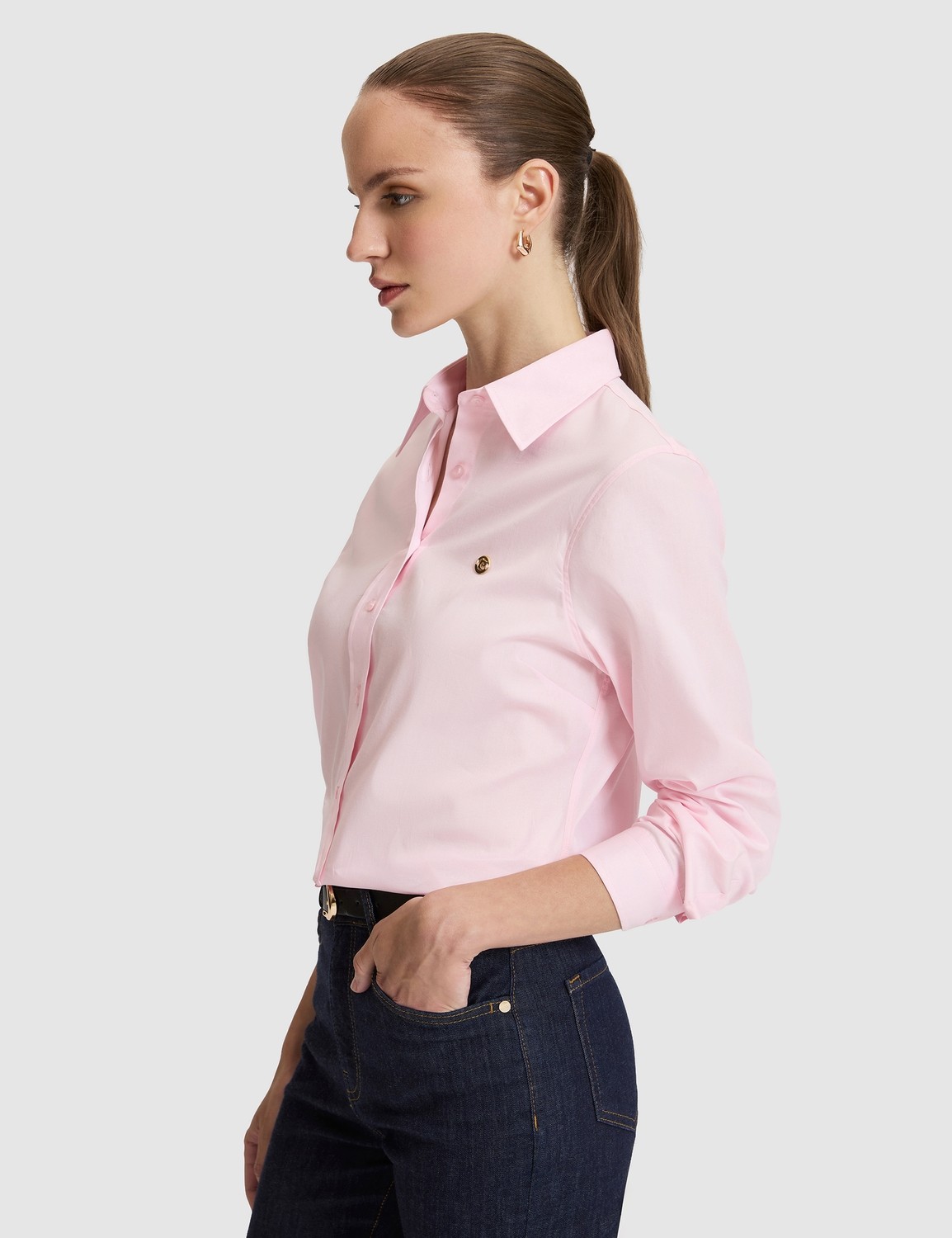 Pierre Cardin Kadın Açık İndigo Slim Fit Pamuklu Basic Gömlek 50328627-VR073 görsel 4