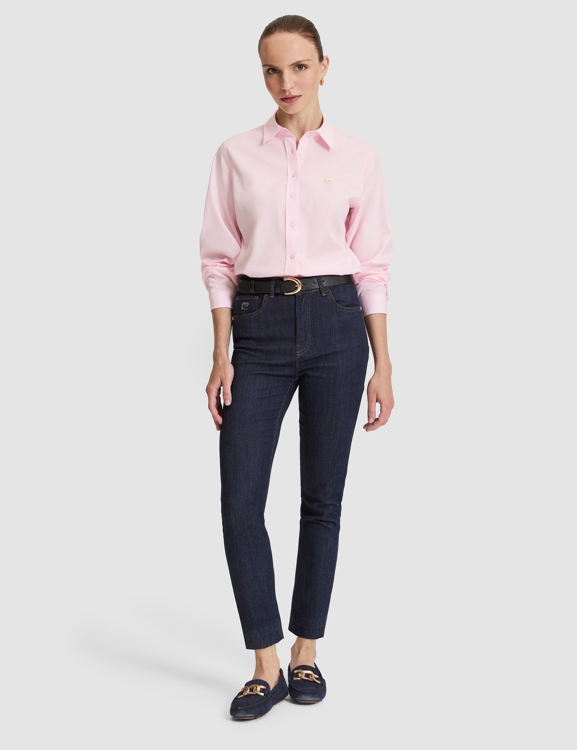 Pierre Cardin Kadın Açık İndigo Slim Fit Pamuklu Basic Gömlek 50328627-VR073 görsel 5