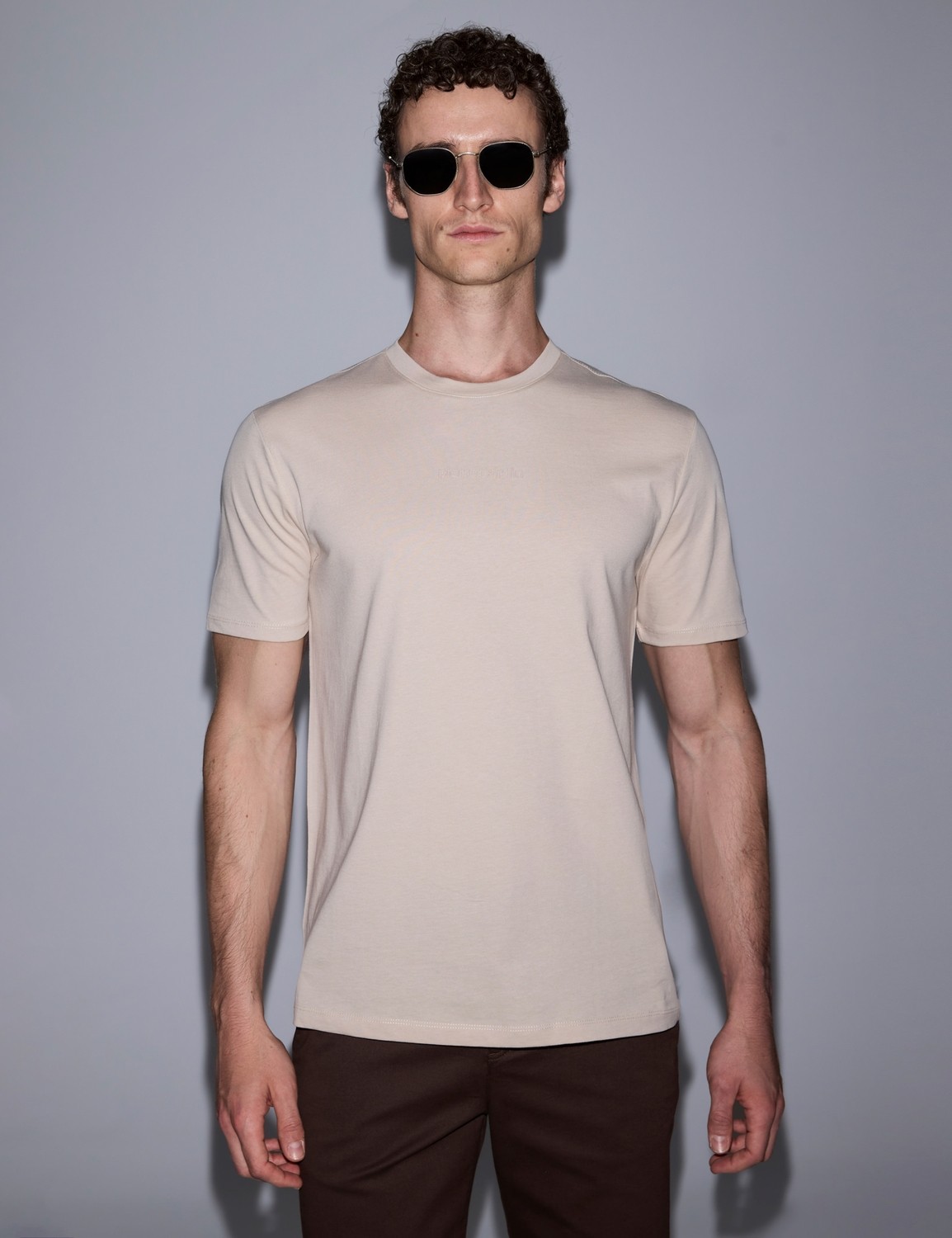 Pierre Cardin Erkek Koyu Kahverengi Regular Fit %100 Pamuk Bisiklet Yaka Tişört 50327872-VR084