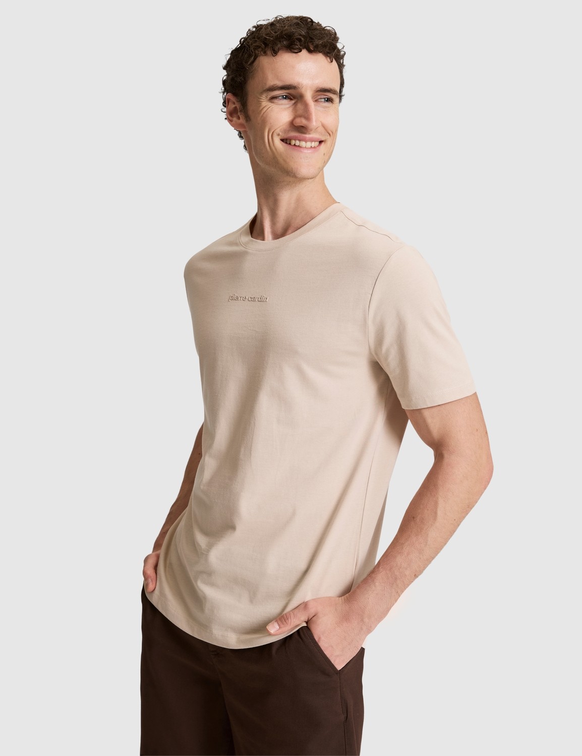 Pierre Cardin Erkek Koyu Kahverengi Regular Fit %100 Pamuk Bisiklet Yaka Tişört 50327872-VR084 görsel 3