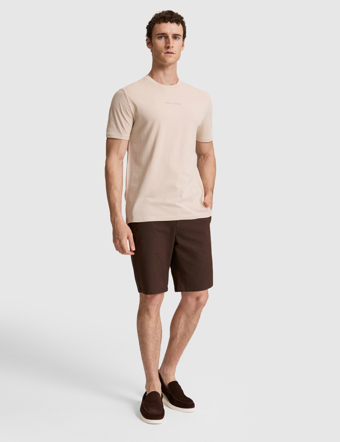 Pierre Cardin Erkek Koyu Kahverengi Regular Fit %100 Pamuk Bisiklet Yaka Tişört 50327872-VR084 görsel 4