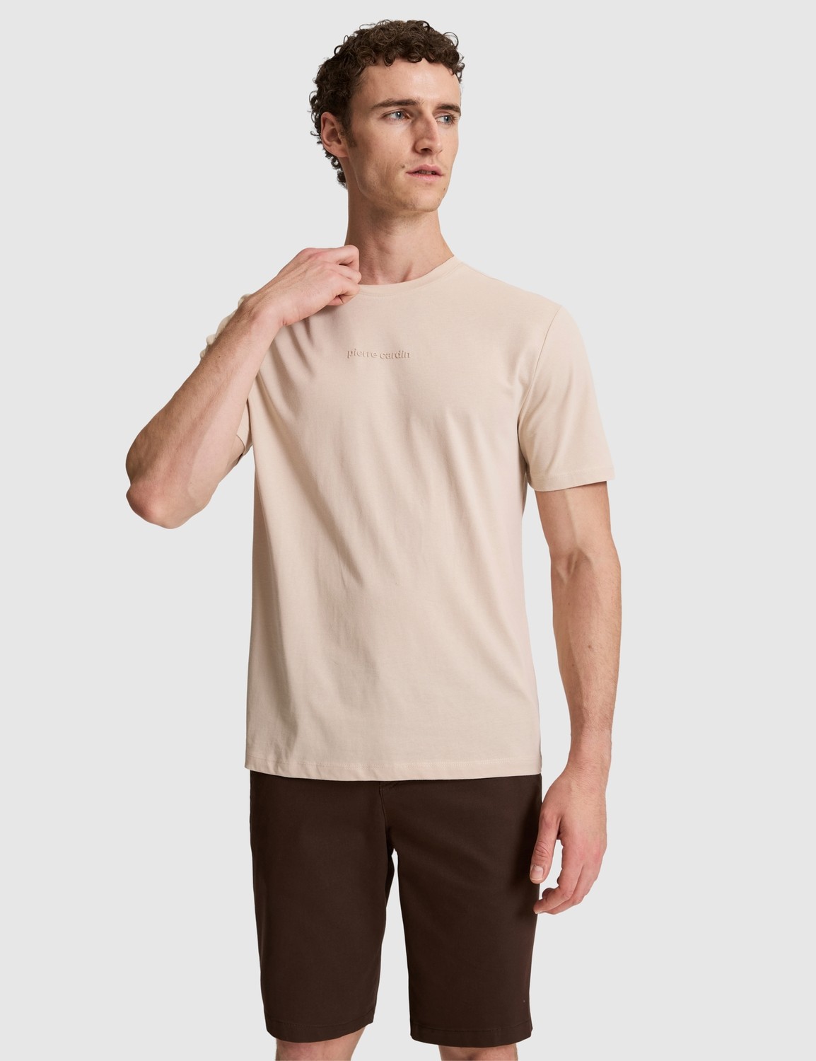 Pierre Cardin Erkek Koyu Kahverengi Regular Fit %100 Pamuk Bisiklet Yaka Tişört 50327872-VR084 görsel 5