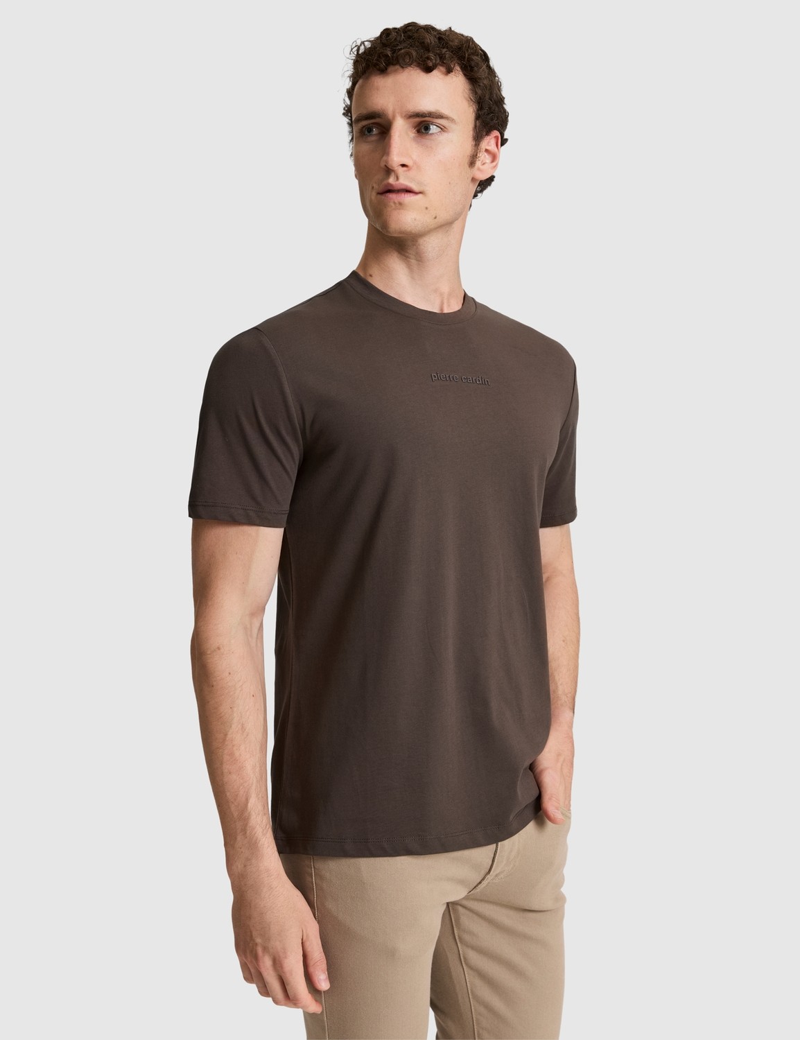 Pierre Cardin Erkek Koyu Kahverengi Regular Fit %100 Pamuk Bisiklet Yaka Tişört 50327872-VR084