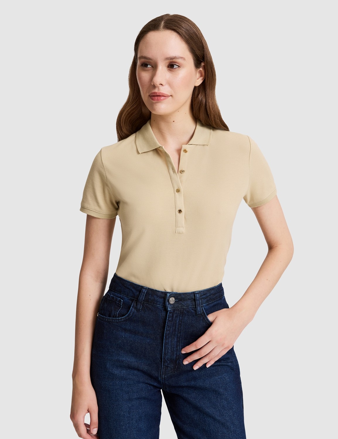 Pierre Cardin Kadın Beyaz Slim Fit Pamuklu Polo Yaka Basic Tişört 50325456-VR013