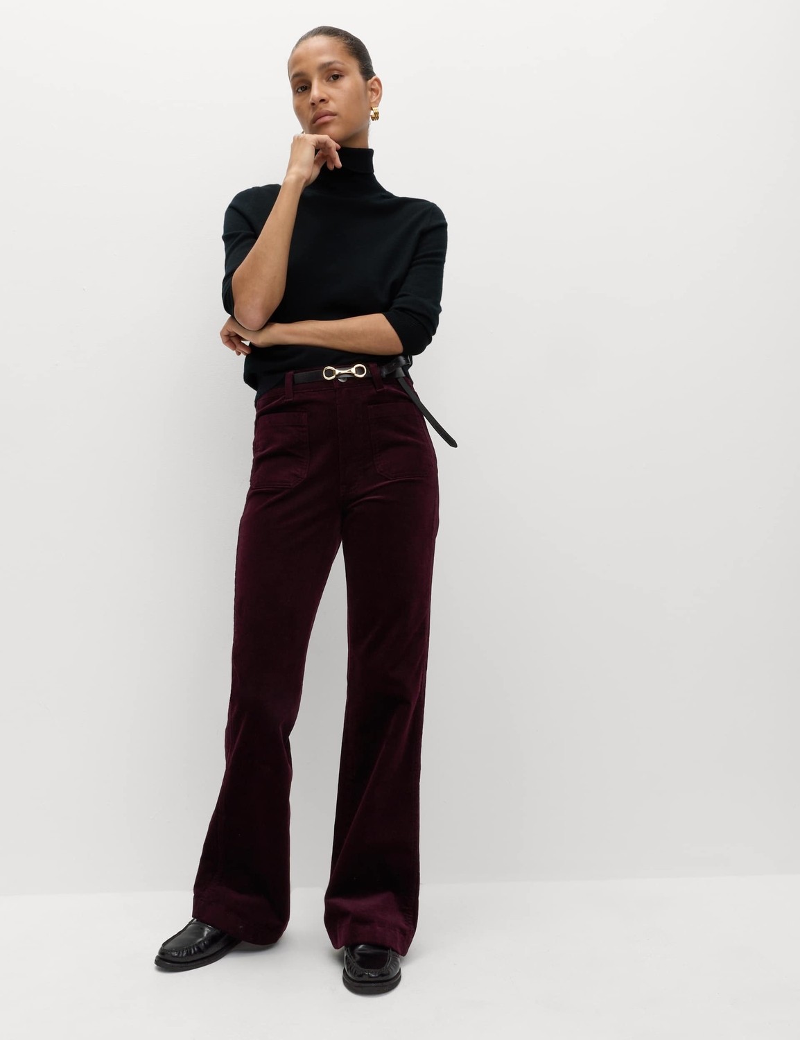 Marks & Spencer Pamuk Karışımlı Kadife Flare Pantolon görsel 2