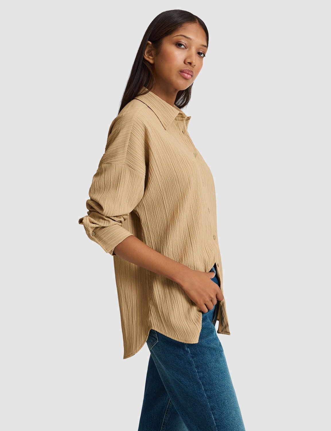 Pierre Cardin Kadın Zümrüt Oversize Uzun Kollu Gömlek 50318232-VR055 görsel 3