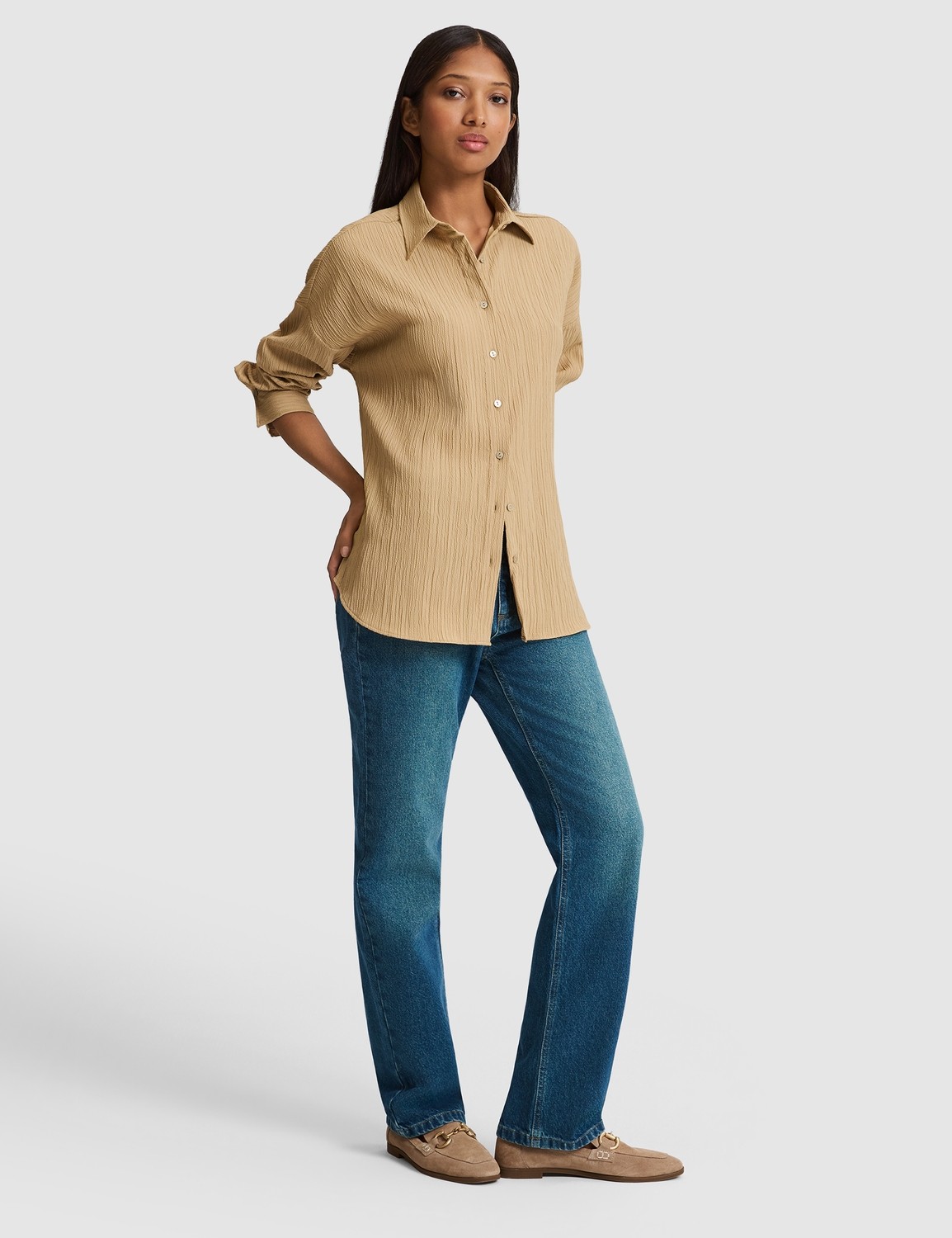 Pierre Cardin Kadın Zümrüt Oversize Uzun Kollu Gömlek 50318232-VR055 görsel 4
