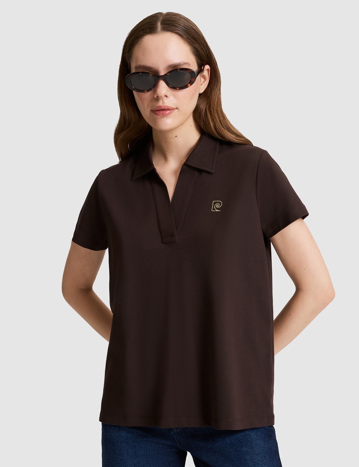 Pierre Cardin Kadın Ekru A Kesim Comfort Polo Yaka Basic Tişört 50325465-VR019 görsel 3