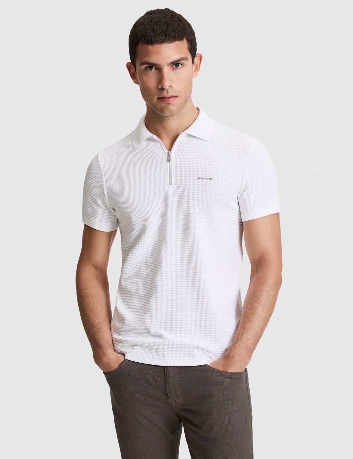 Pierre Cardin Erkek Haki Slim Fit Fermuarlı Polo Yaka Tişört 50327860-VR027