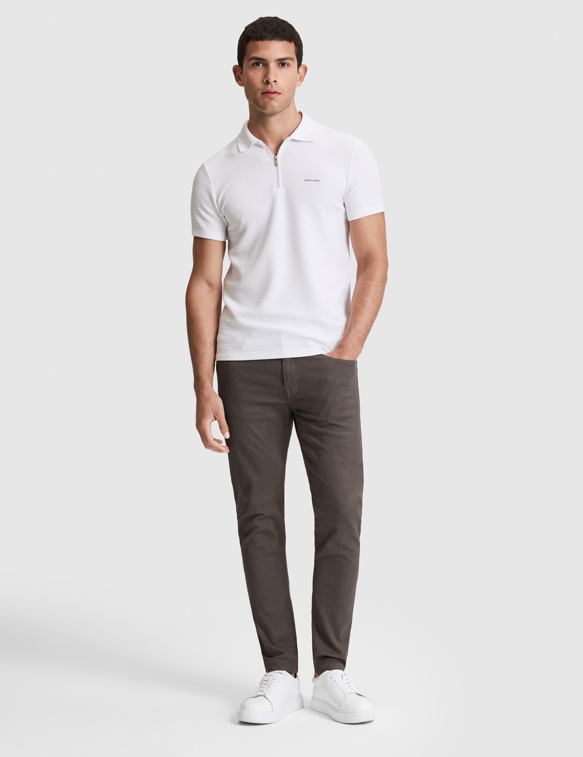 Pierre Cardin Erkek Haki Slim Fit Fermuarlı Polo Yaka Tişört 50327860-VR027 görsel 4
