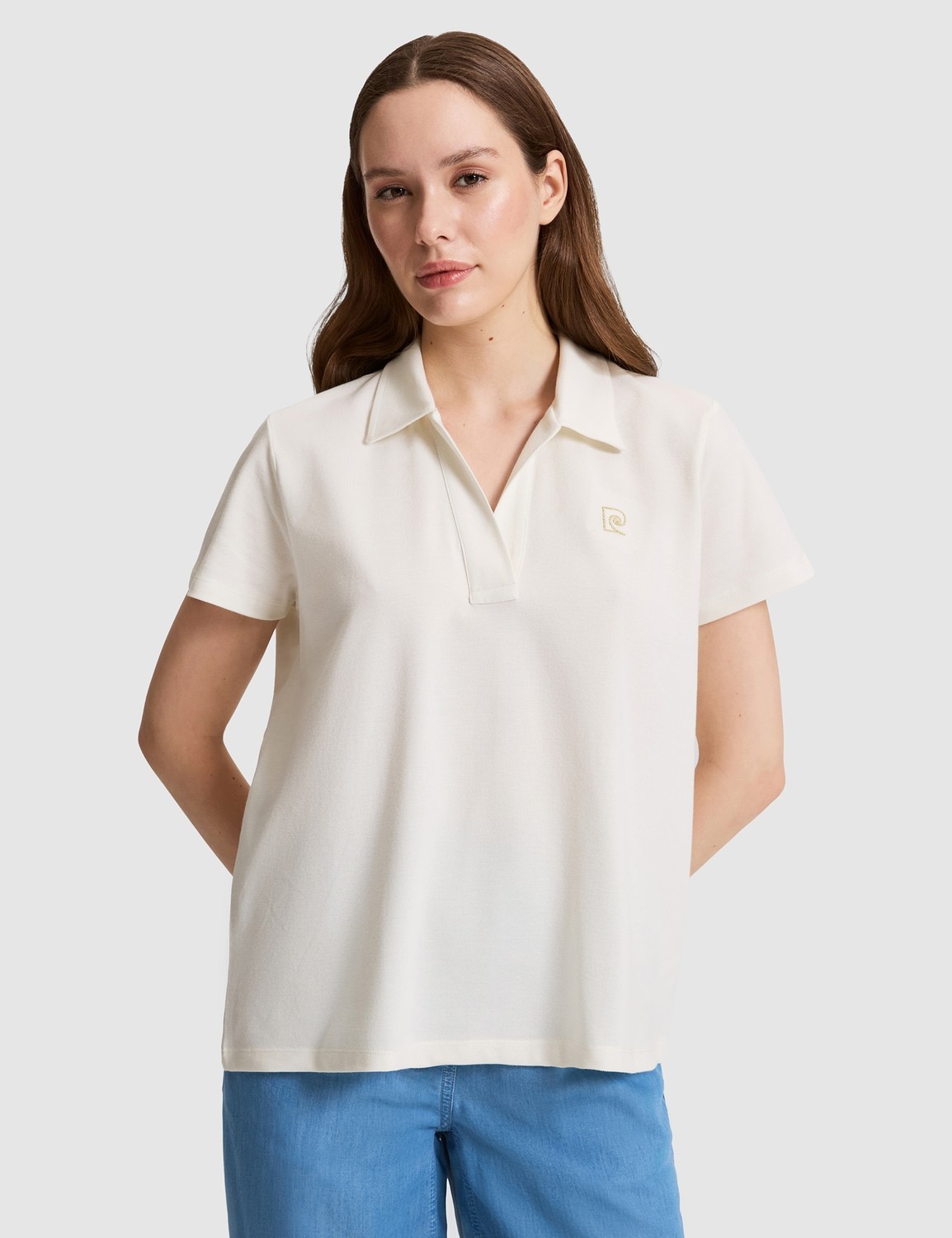 Pierre Cardin Kadın Ekru A Kesim Comfort Polo Yaka Basic Tişört 50325465-VR019