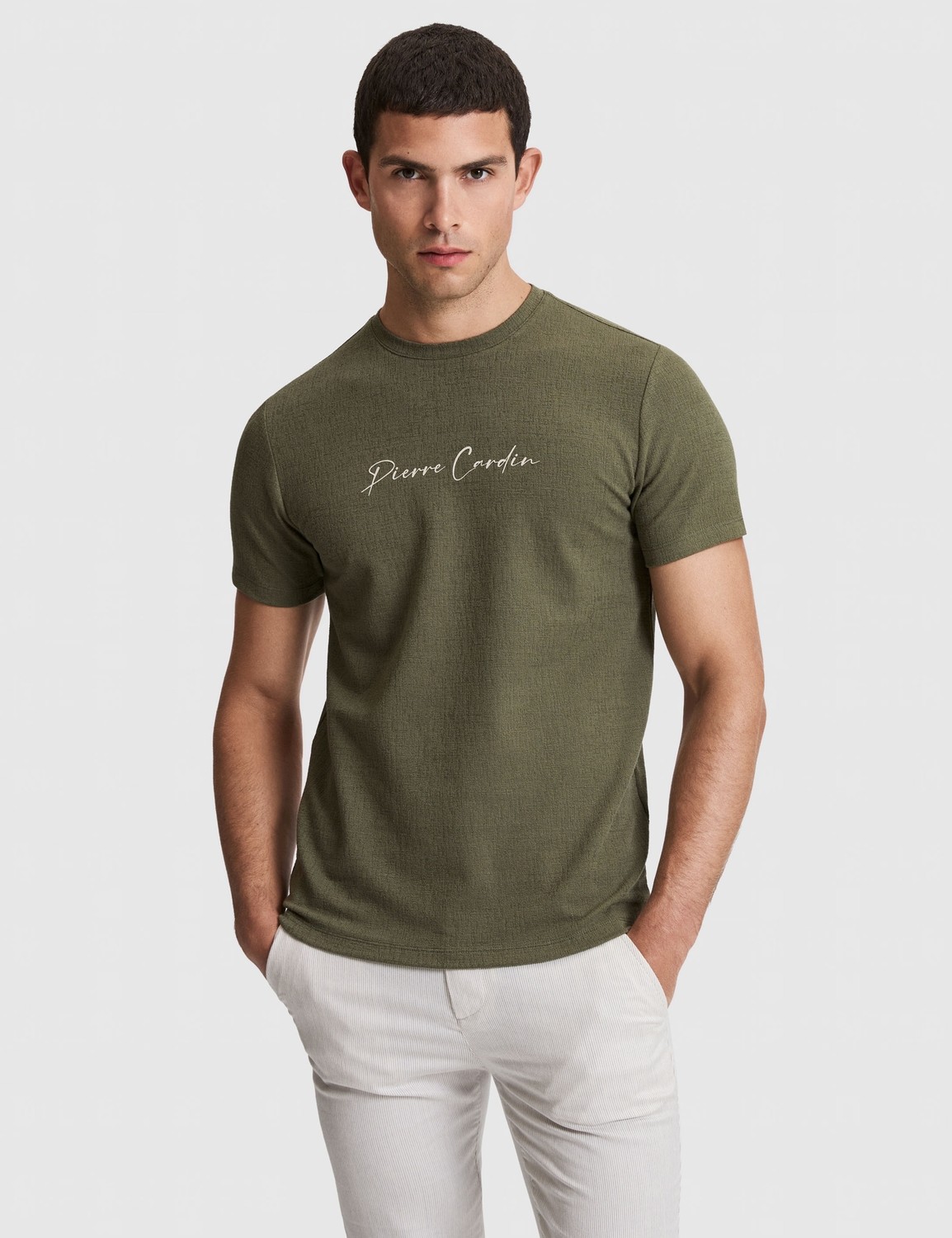 Pierre Cardin Erkek Haki Slim Fit Bisiklet Yaka Tişört 50327858-VR027