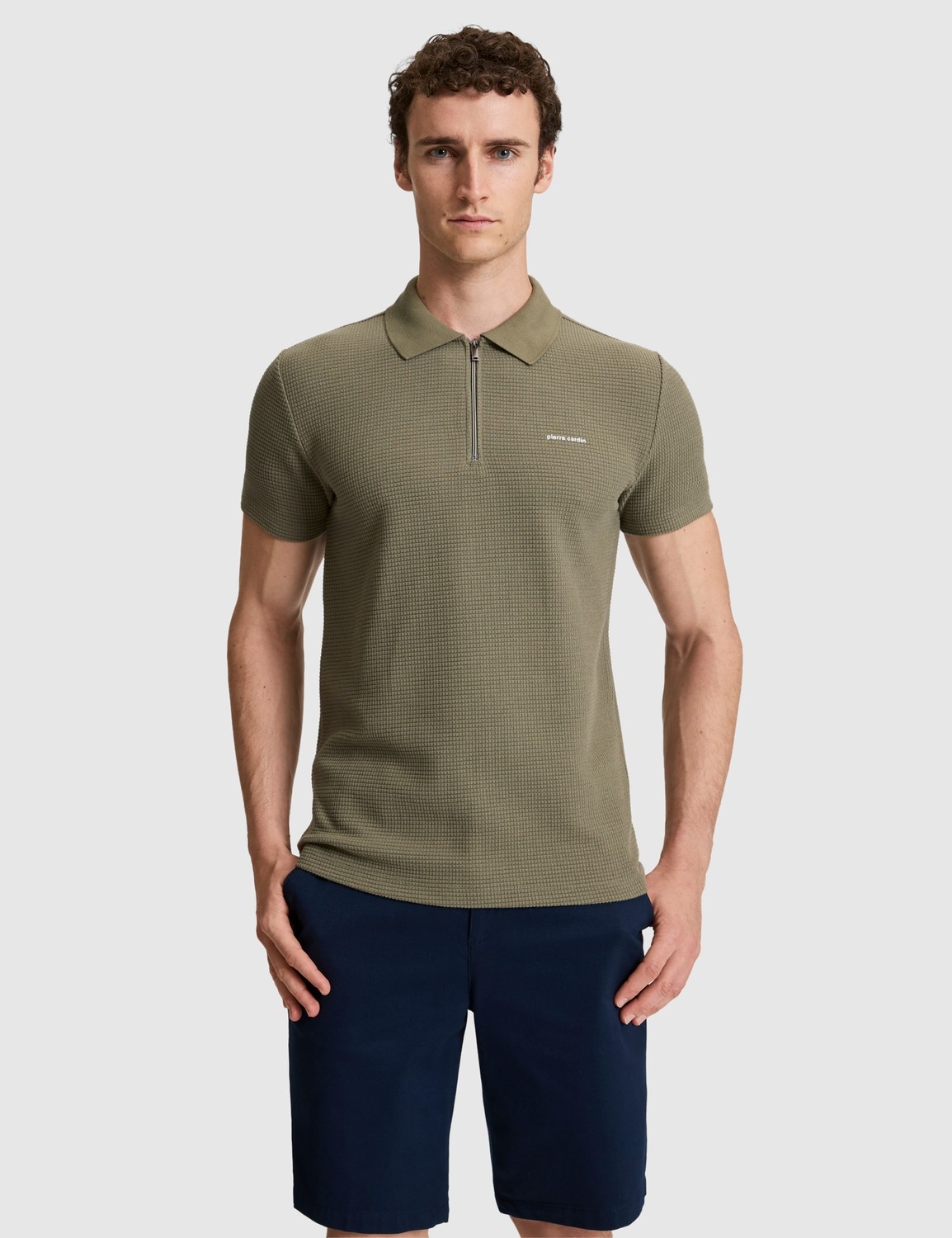 Pierre Cardin Erkek Haki Slim Fit Fermuarlı Polo Yaka Tişört 50327860-VR027 görsel 7