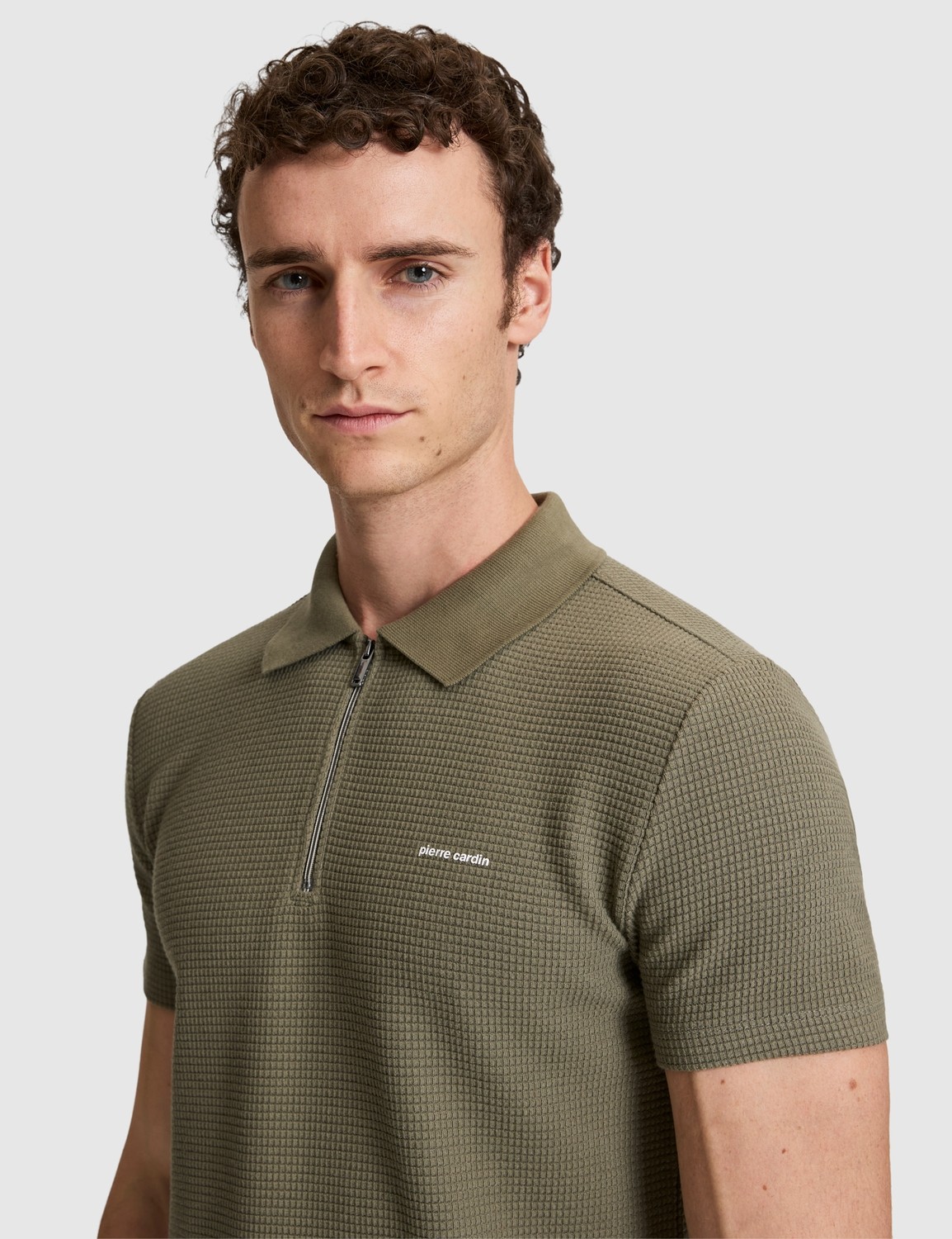 Pierre Cardin Erkek Haki Slim Fit Fermuarlı Polo Yaka Tişört 50327860-VR027 görsel 8