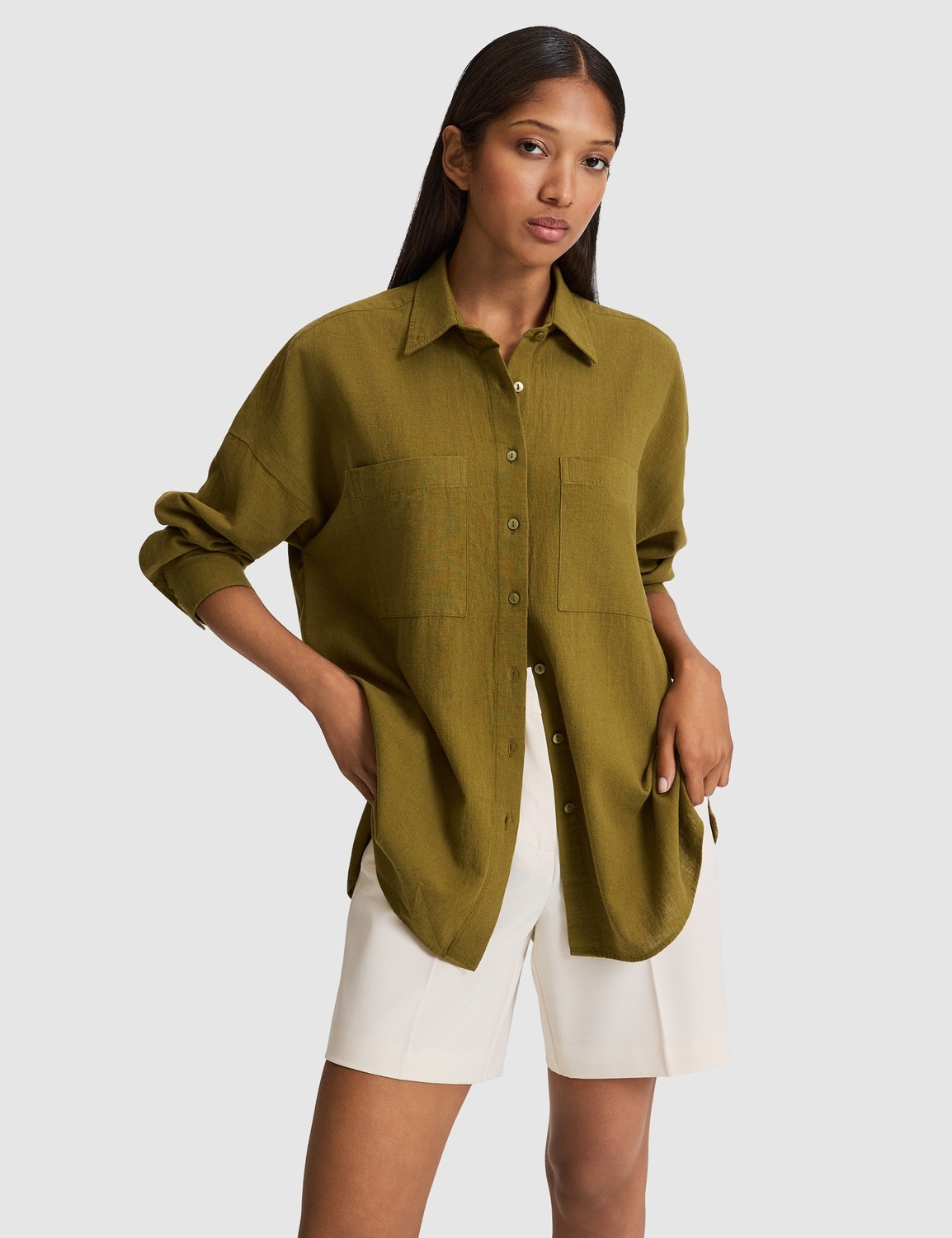 Pierre Cardin Kadın Siyah Oversize Keten Karışımlı Gömlek 50328624-VR046