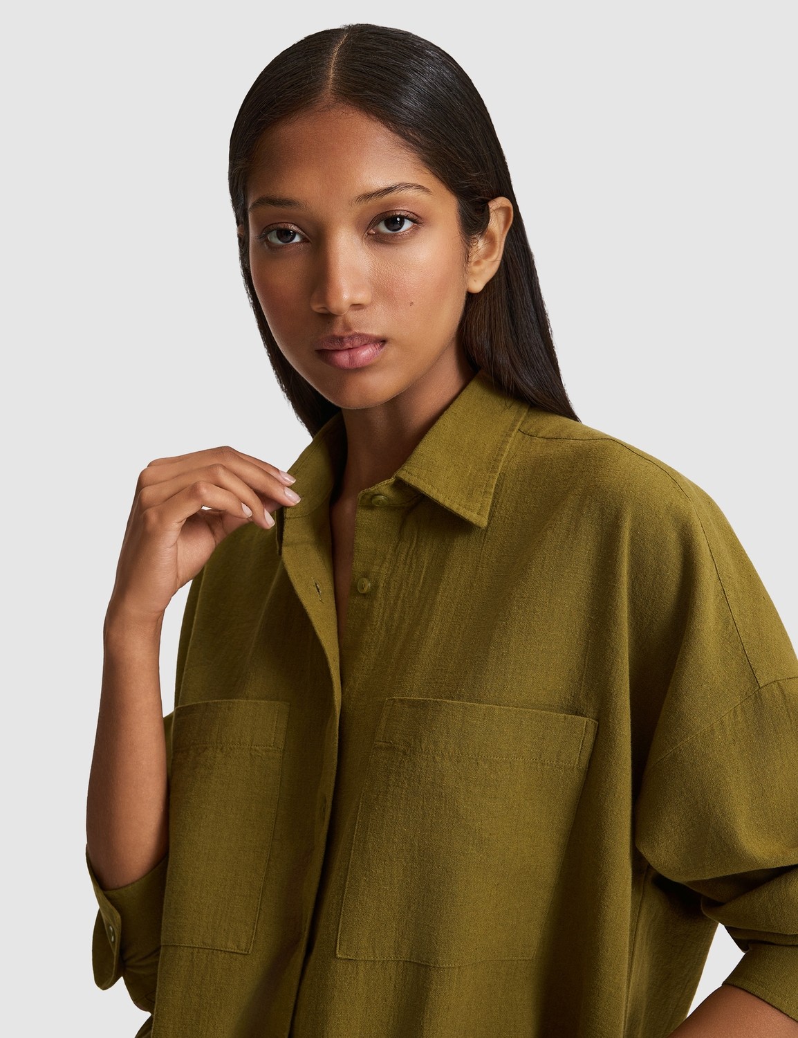 Pierre Cardin Kadın Siyah Oversize Keten Karışımlı Gömlek 50328624-VR046 görsel 2