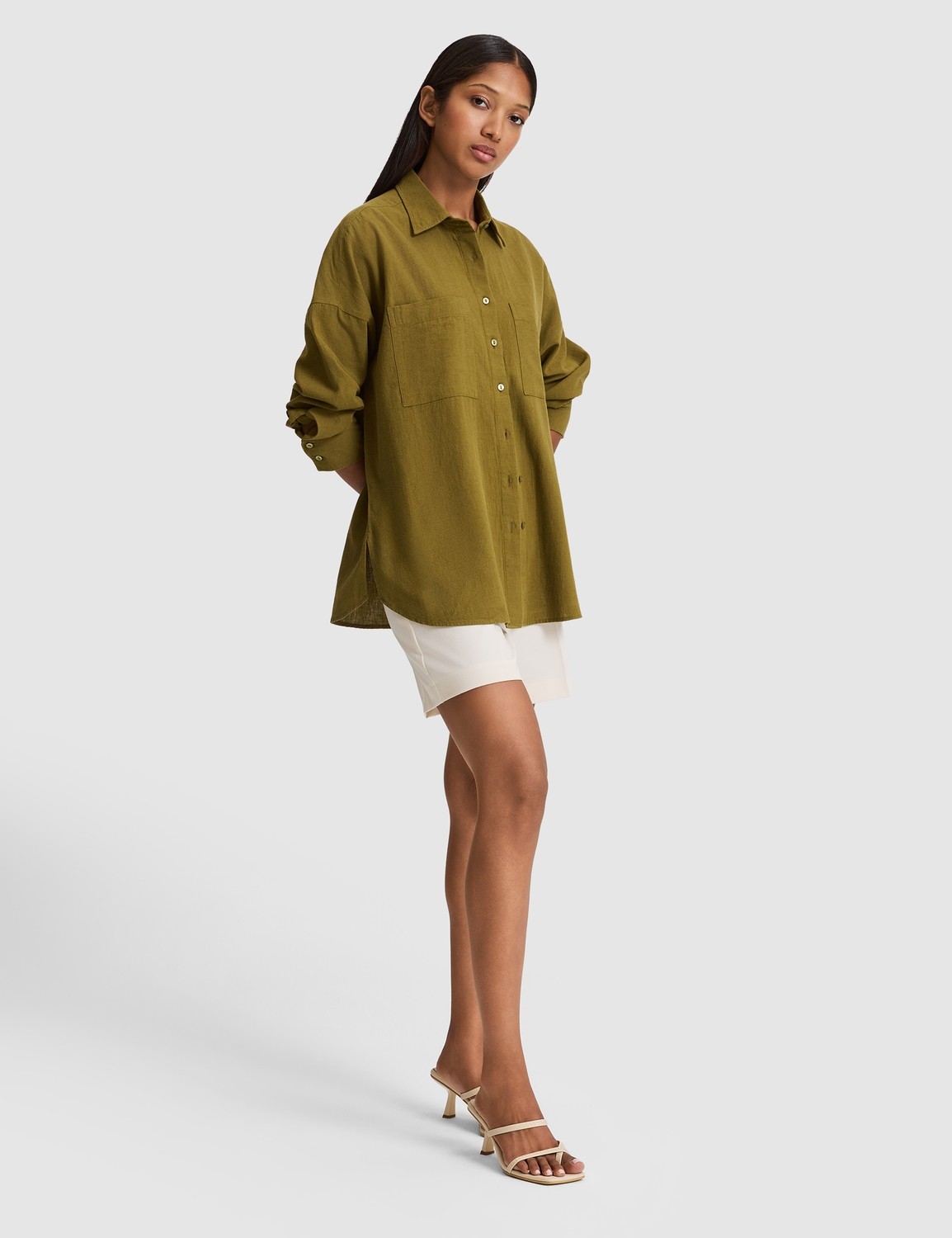 Pierre Cardin Kadın Siyah Oversize Keten Karışımlı Gömlek 50328624-VR046 görsel 4