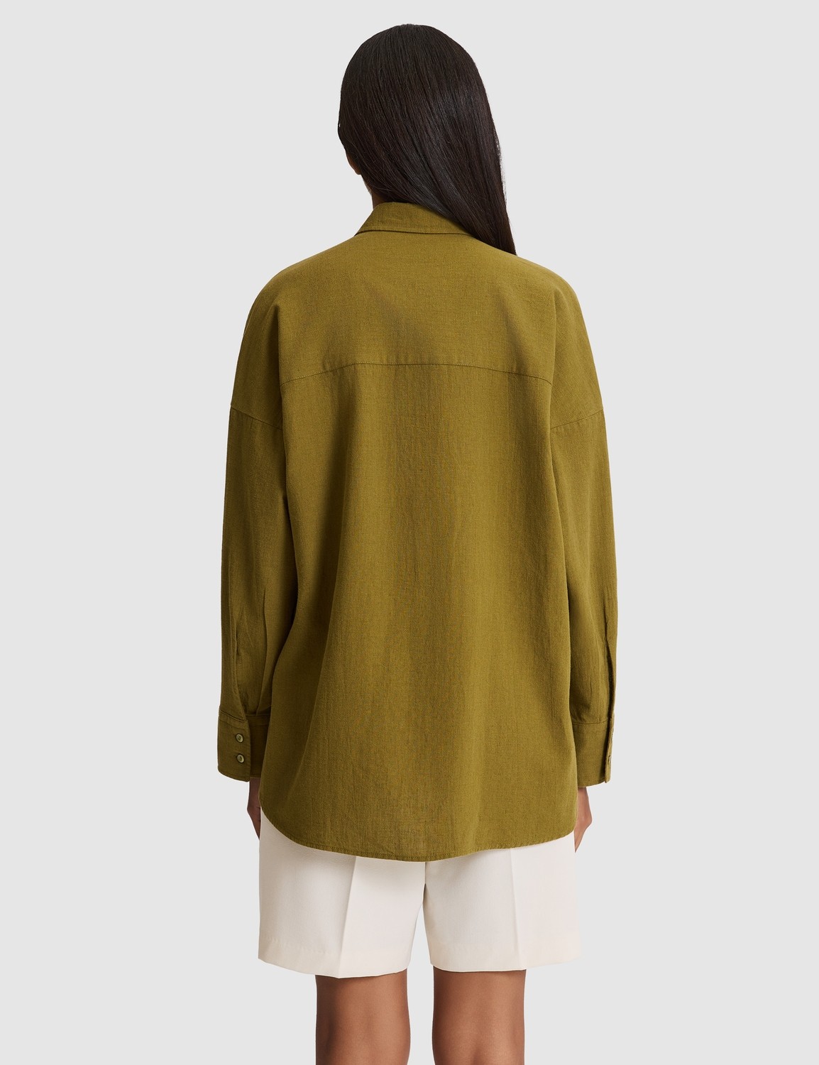 Pierre Cardin Kadın Siyah Oversize Keten Karışımlı Gömlek 50328624-VR046 görsel 5