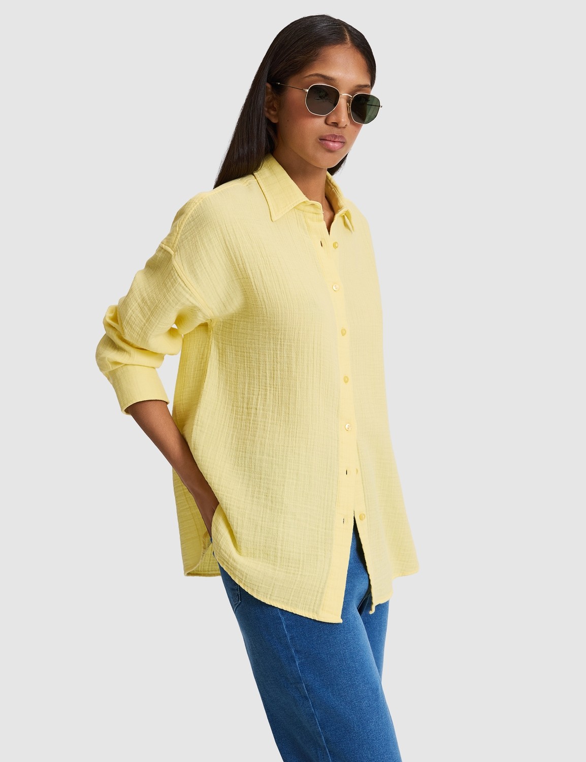 Pierre Cardin Kadın Haki Comfort Fit Uzun Kollu Gömlek 50328655-VR027 görsel 3