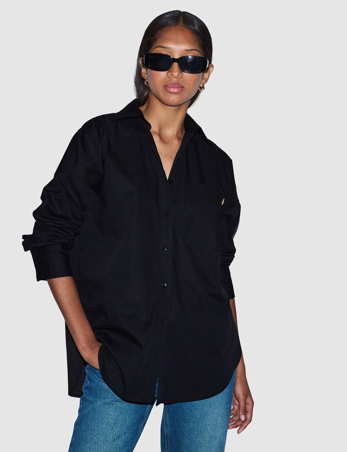 Pierre Cardin Kadın Siyah Oversize Uzun Kollu Gömlek 50328628-VR046