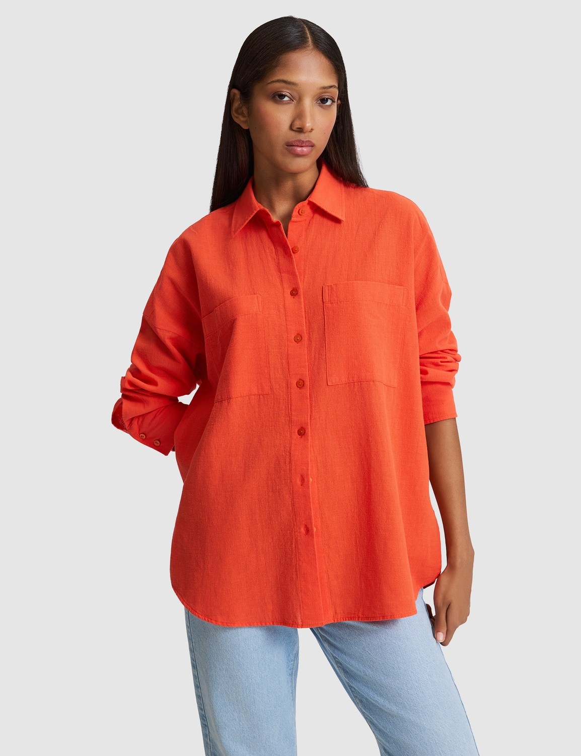Pierre Cardin Kadın Siyah Oversize Keten Karışımlı Gömlek 50328624-VR046