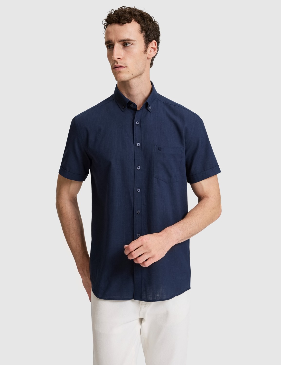 Pierre Cardin Erkek Lacivert %100 Pamuk Regular Fit Yazlık Gömlek 50325364-VR100