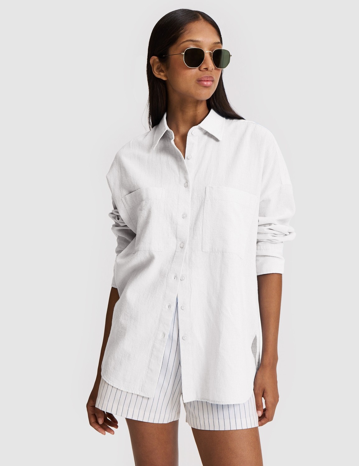 Pierre Cardin Kadın Siyah Oversize Keten Karışımlı Gömlek 50328624-VR046