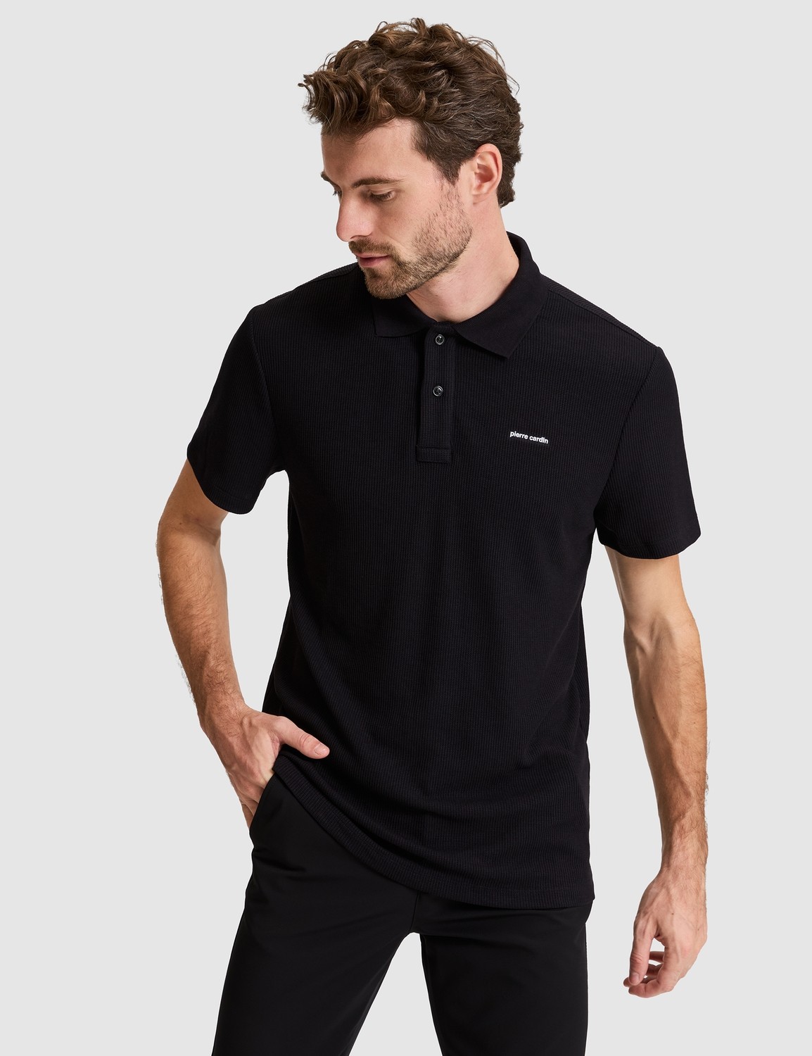 Pierre Cardin Erkek Siyah Slim Fit Örme Dokulu Düğmeli Polo Yaka Tişört 50309946-VR046