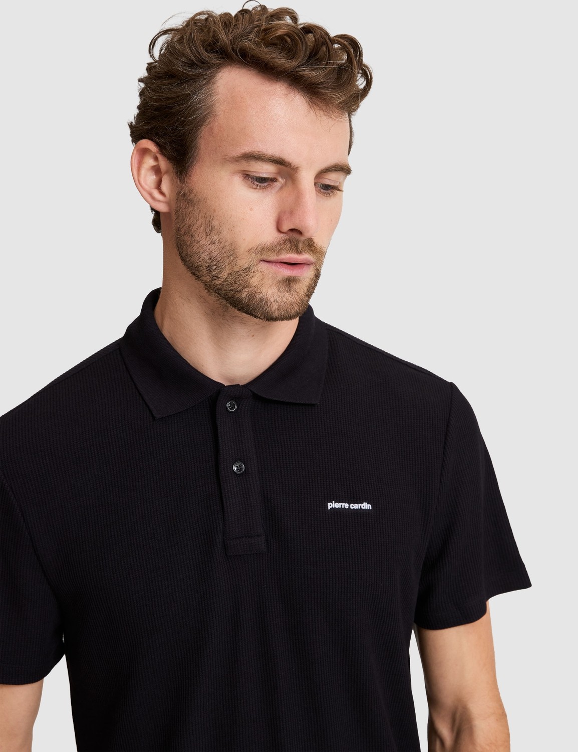 Pierre Cardin Erkek Siyah Slim Fit Örme Dokulu Düğmeli Polo Yaka Tişört 50309946-VR046 görsel 2