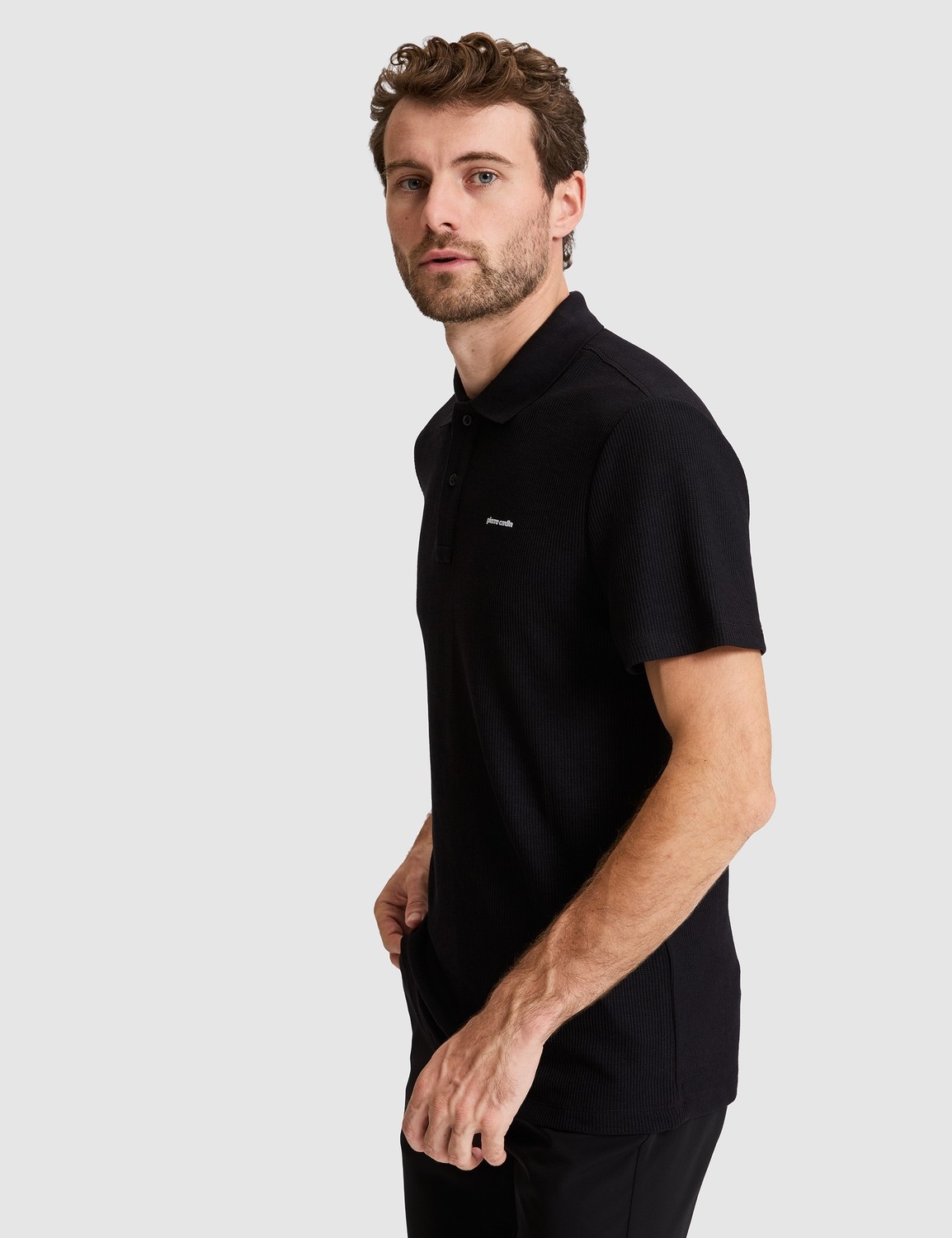 Pierre Cardin Erkek Siyah Slim Fit Örme Dokulu Düğmeli Polo Yaka Tişört 50309946-VR046 görsel 3