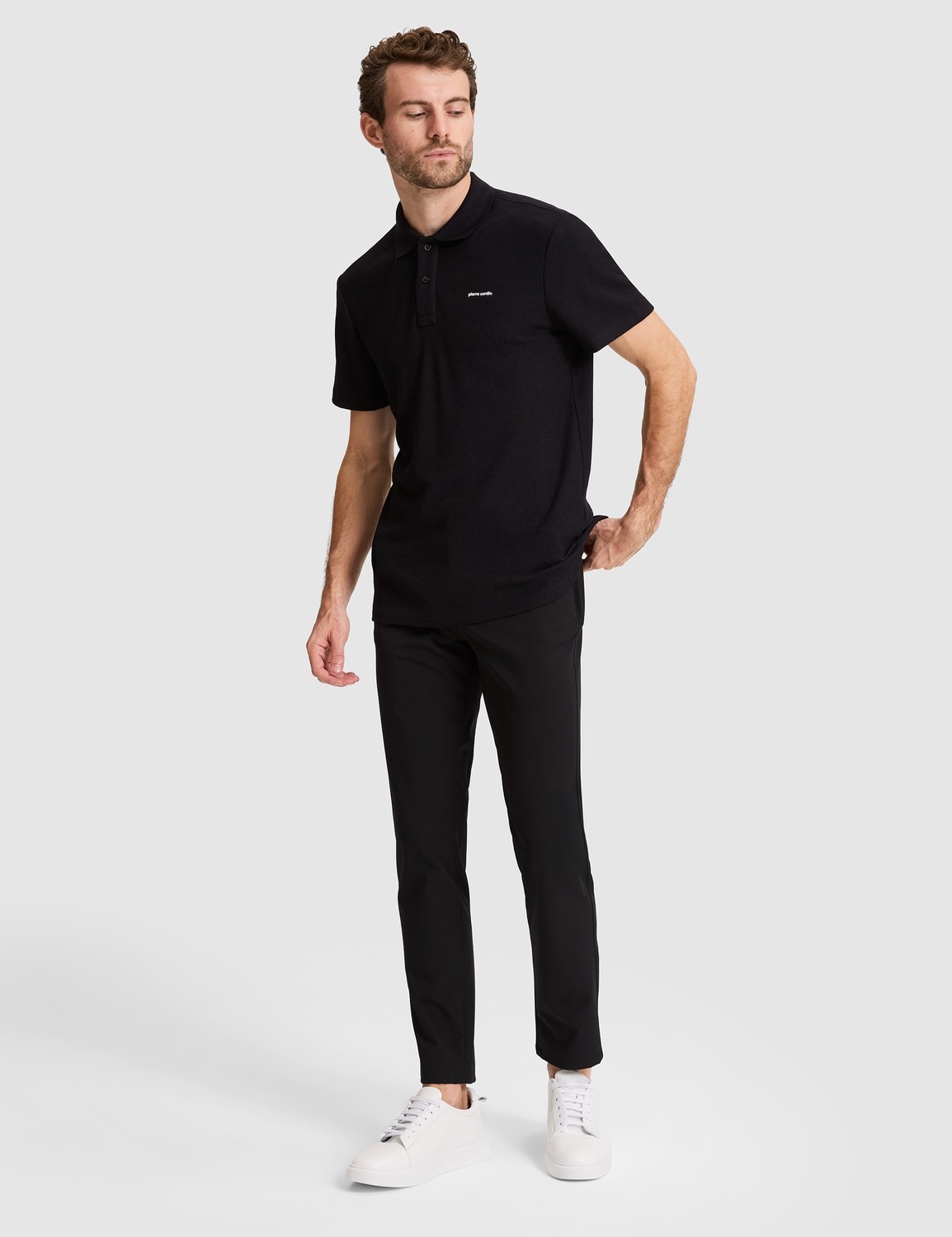 Pierre Cardin Erkek Siyah Slim Fit Örme Dokulu Düğmeli Polo Yaka Tişört 50309946-VR046 görsel 4